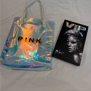 P!nk VIP Gift bag, box, bracelet, lanyard, postcards, plastic badge. Rare Item!
